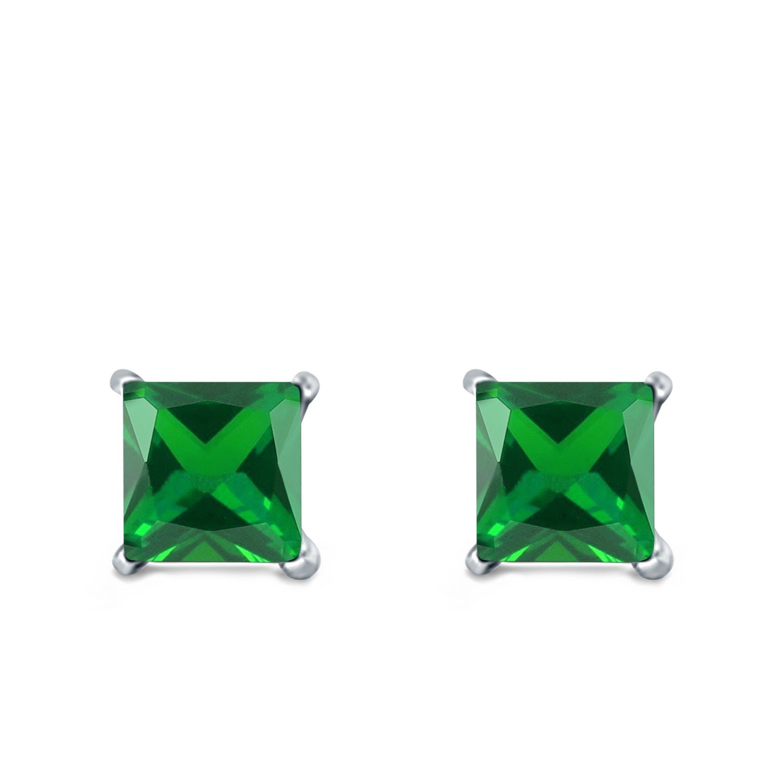 Halo Stud Earrings Princess Cut Simulated Cubic Zirconia 925 Sterling Silver (4mm-10mm)