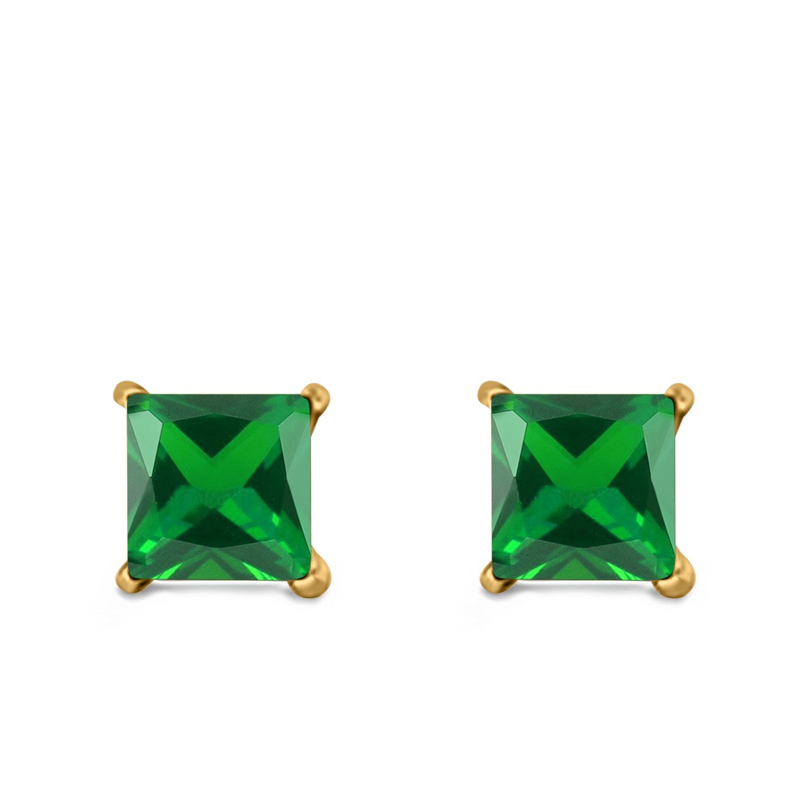 Halo Stud Earrings Princess Cut Simulated Cubic Zirconia 925 Sterling Silver (4mm-10mm)