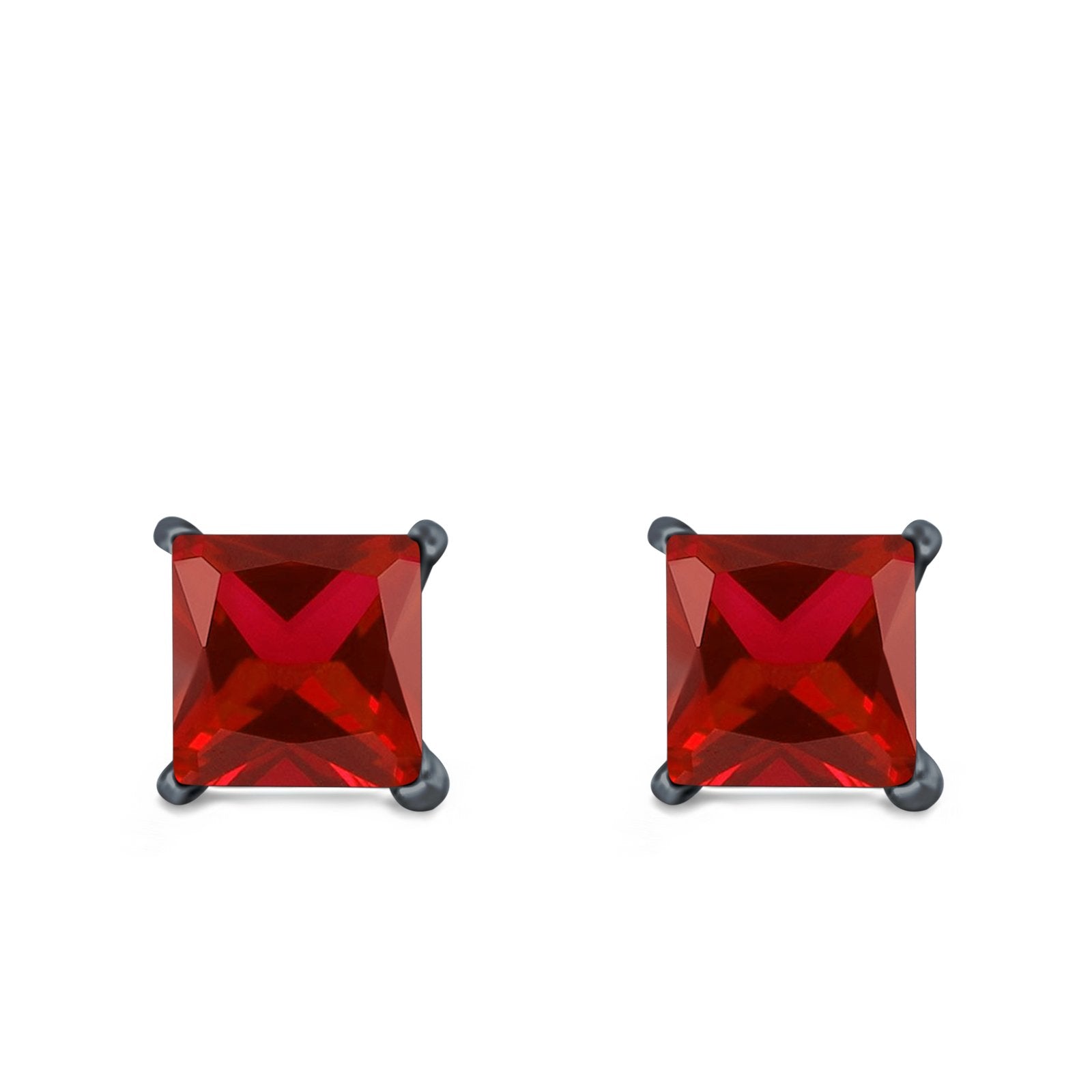 Halo Stud Earrings Princess Cut Simulated Cubic Zirconia 925 Sterling Silver (4mm-10mm)