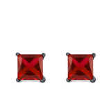 Halo Stud Earrings Princess Cut Simulated Cubic Zirconia 925 Sterling Silver (4mm-10mm)