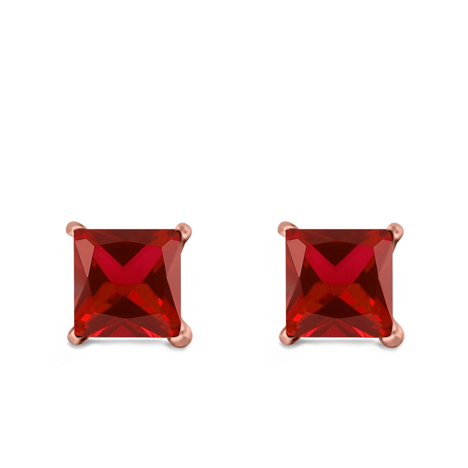 Halo Stud Earrings Princess Cut Simulated Cubic Zirconia 925 Sterling Silver (4mm-10mm)