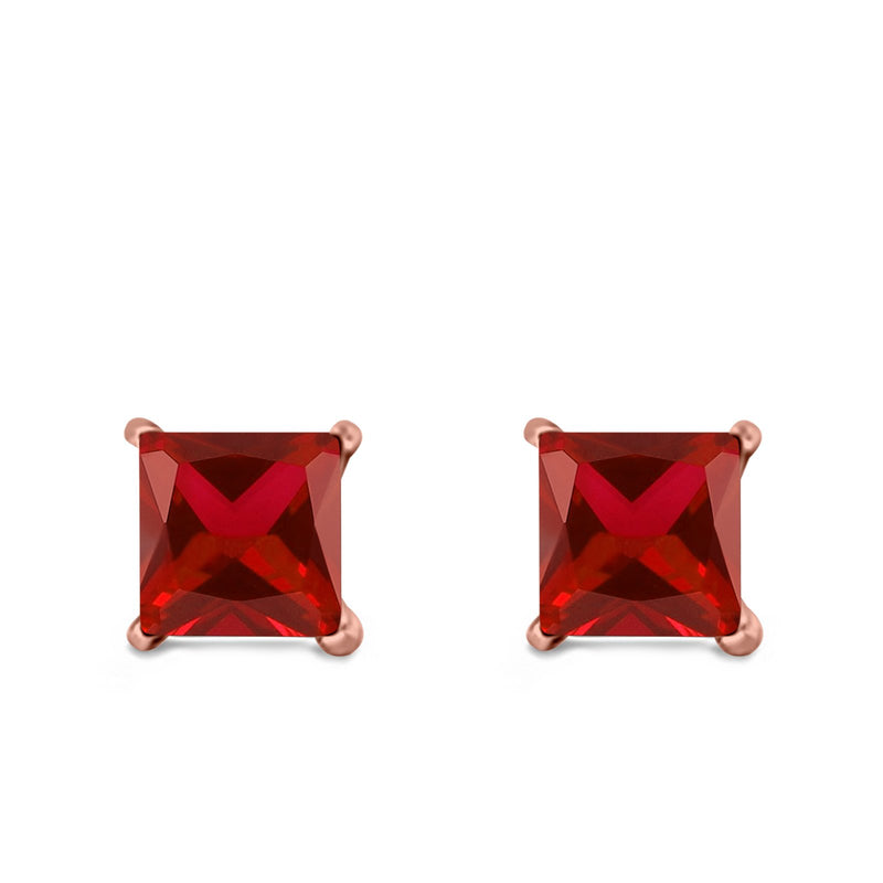 Halo Stud Earrings Princess Cut Simulated Cubic Zirconia 925 Sterling Silver (4mm-10mm)