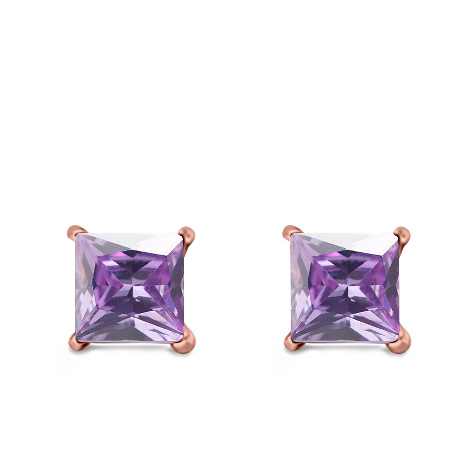 Halo Stud Earrings Princess Cut Simulated Cubic Zirconia 925 Sterling Silver (4mm-10mm)