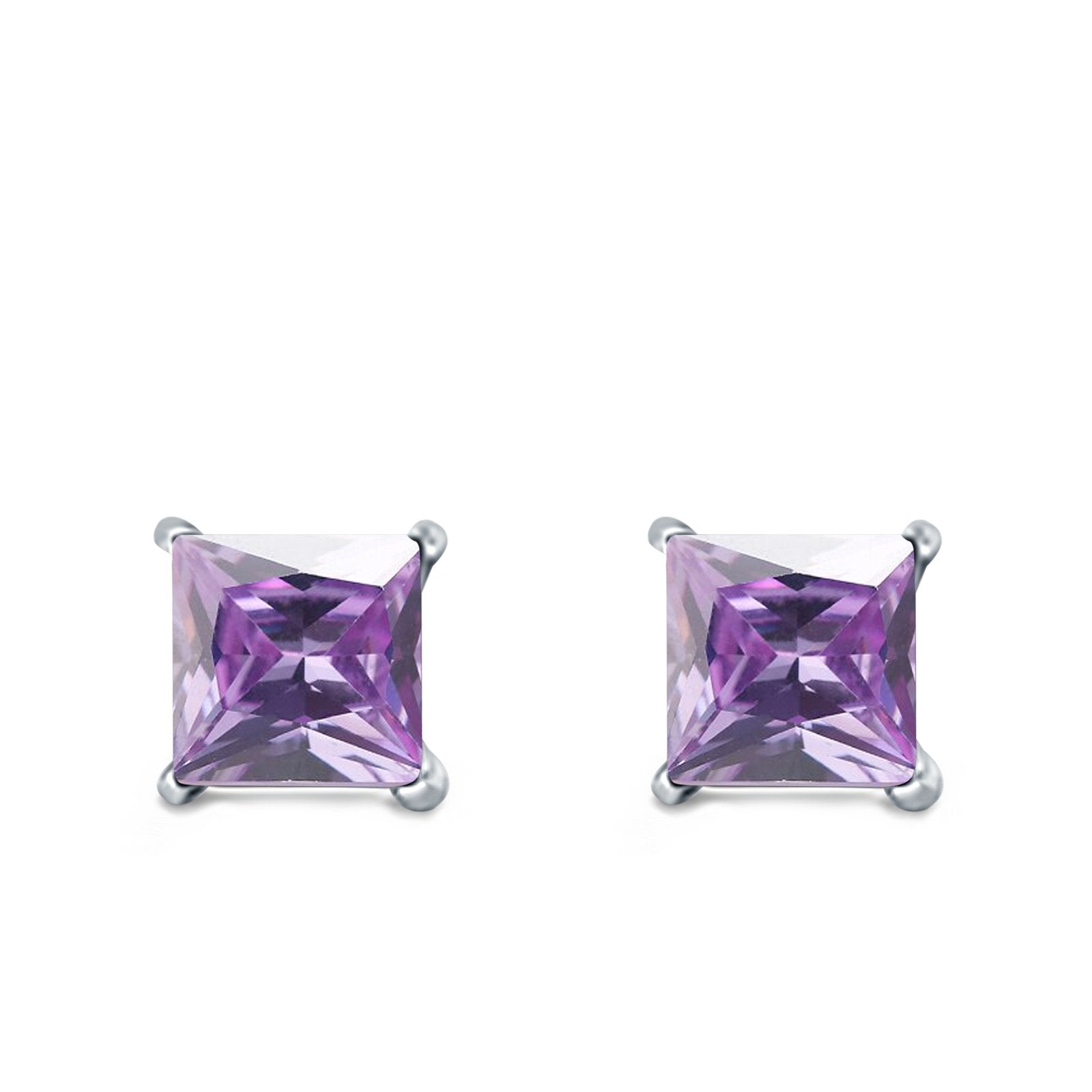 Halo Stud Earrings Princess Cut Simulated Cubic Zirconia 925 Sterling Silver (4mm-10mm)