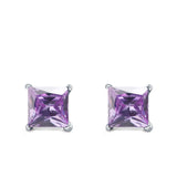 Halo Stud Earrings Princess Cut Simulated Cubic Zirconia 925 Sterling Silver (4mm-10mm)