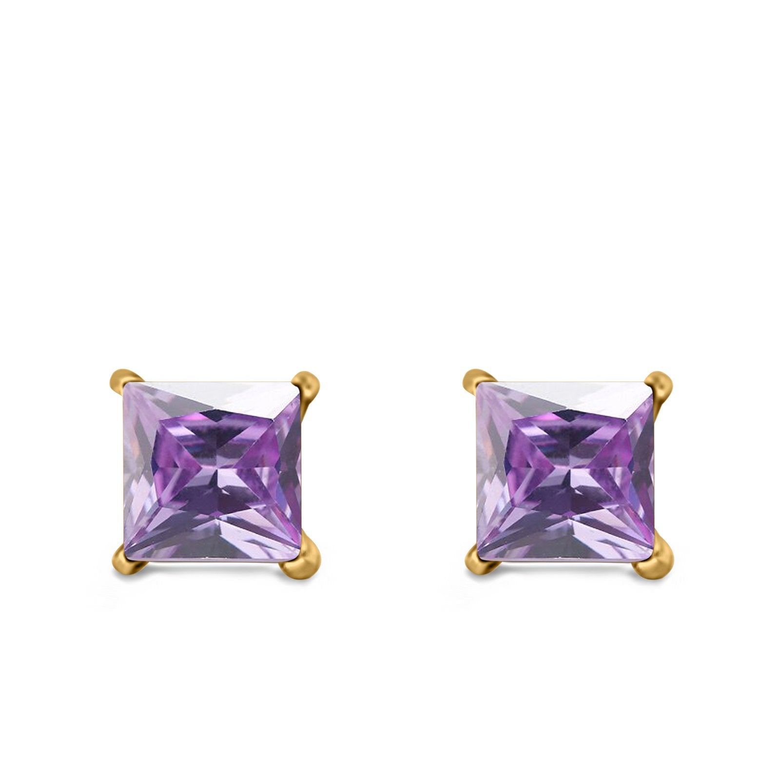 Halo Stud Earrings Princess Cut Simulated Cubic Zirconia 925 Sterling Silver (4mm-10mm)