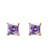 Halo Stud Earrings Princess Cut Simulated Cubic Zirconia 925 Sterling Silver (4mm-10mm)