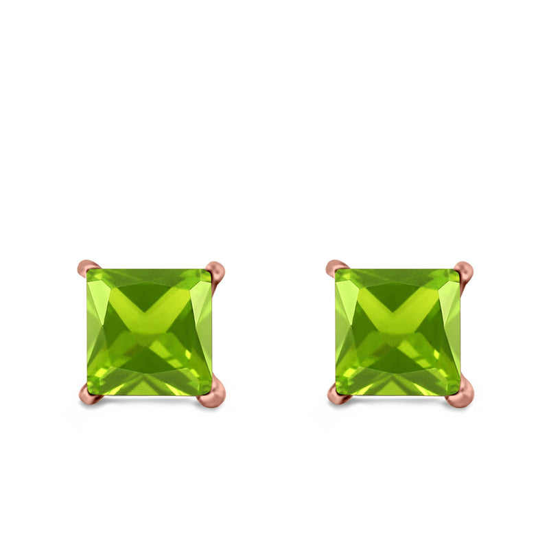 Halo Stud Earrings Princess Cut Simulated Cubic Zirconia 925 Sterling Silver (4mm-10mm)