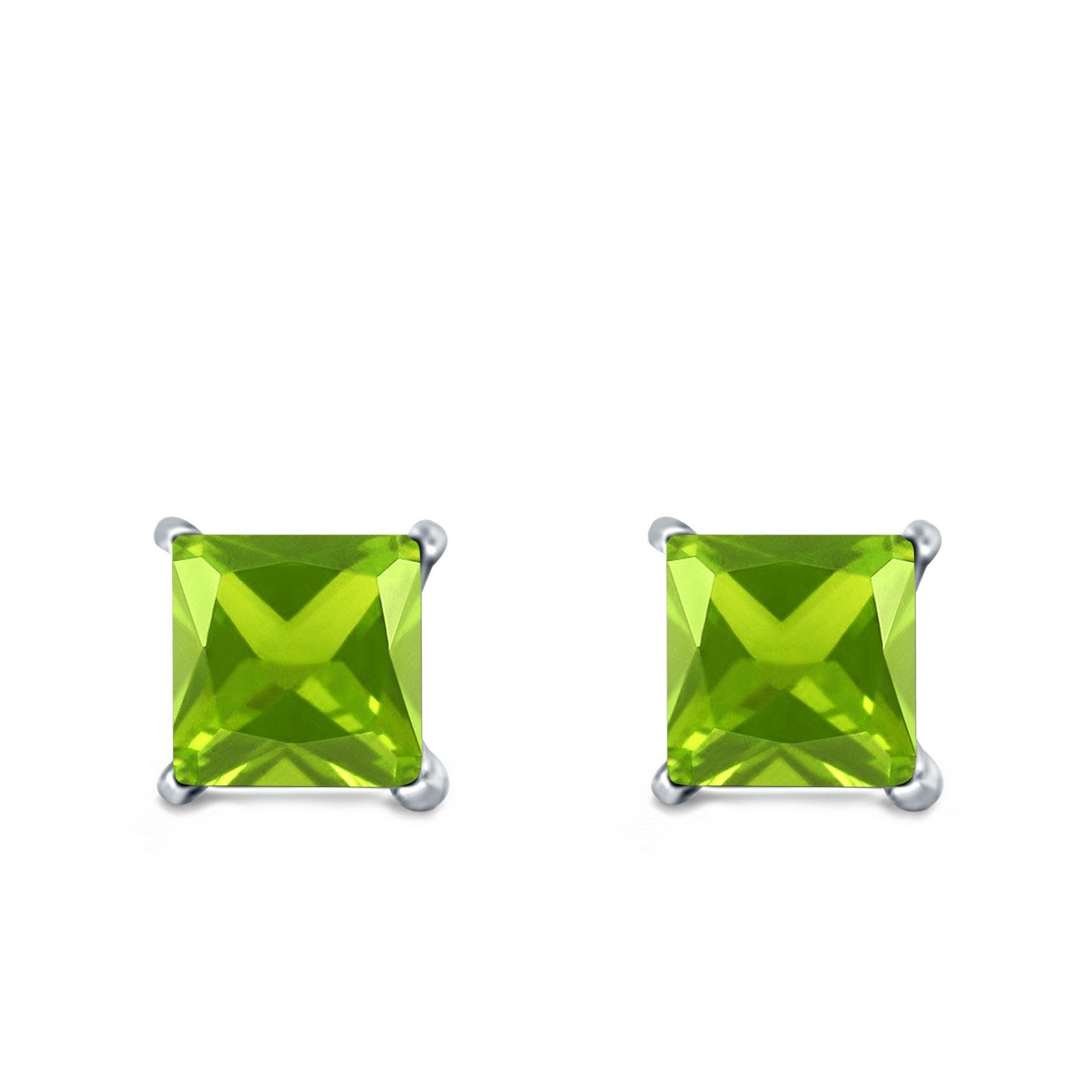 Halo Stud Earrings Princess Cut Simulated Cubic Zirconia 925 Sterling Silver (4mm-10mm)