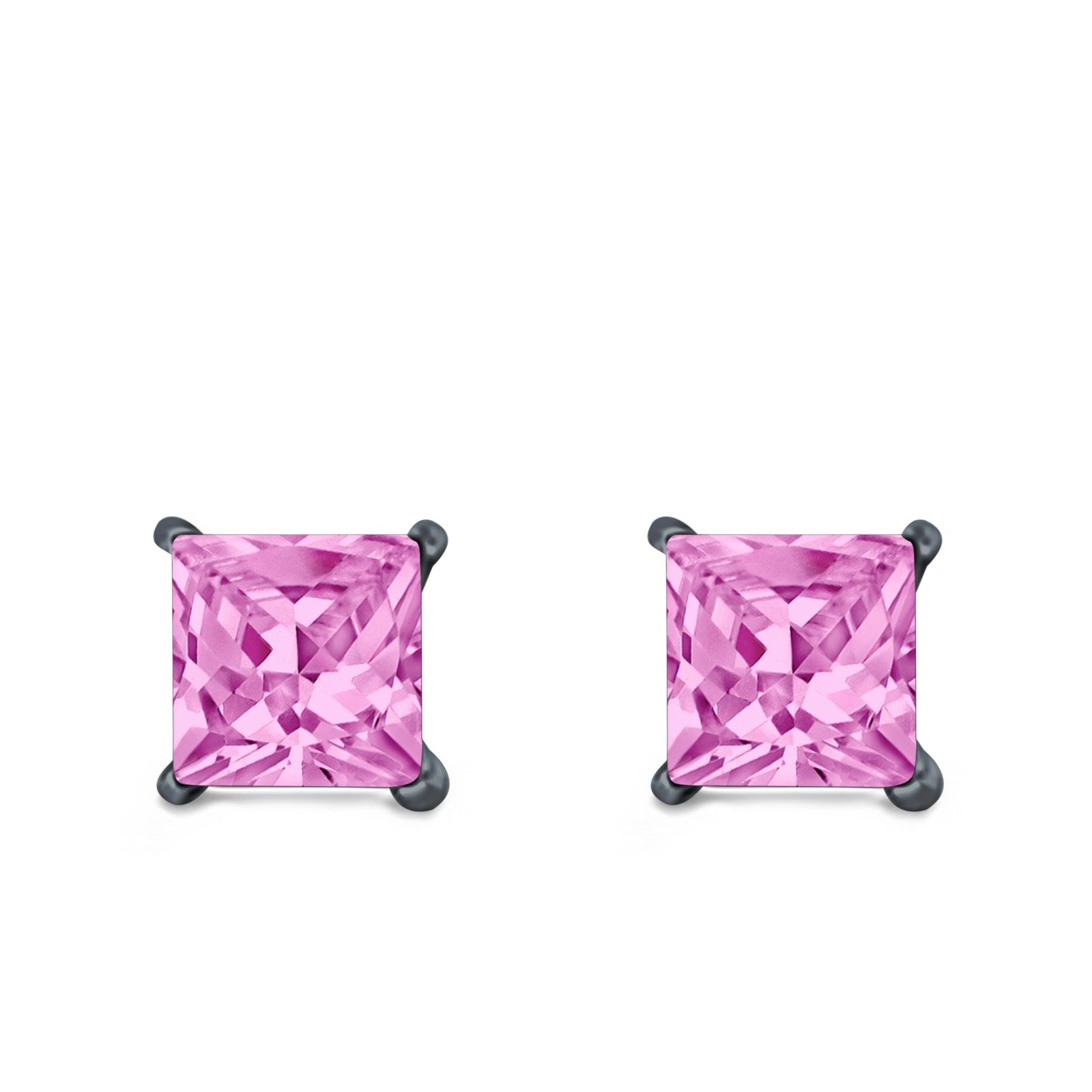 Halo Stud Earrings Princess Cut Simulated Cubic Zirconia 925 Sterling Silver (4mm-10mm)