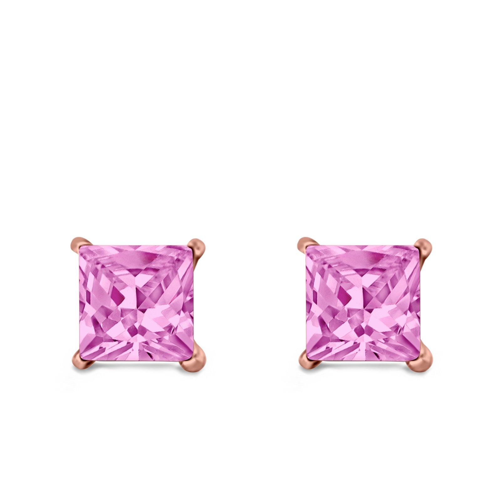 Halo Stud Earrings Princess Cut Simulated Cubic Zirconia 925 Sterling Silver (4mm-10mm)