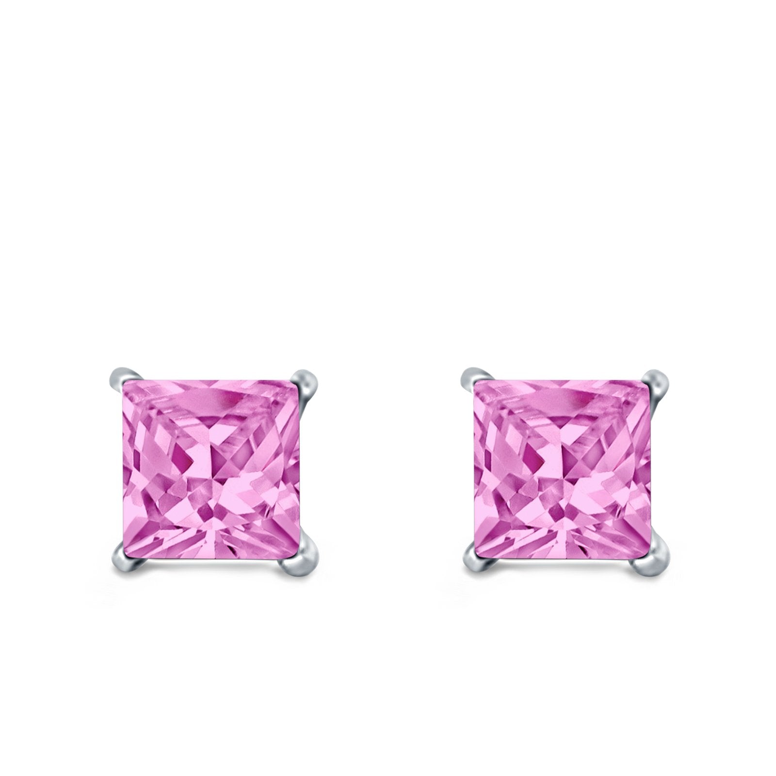 Halo Stud Earrings Princess Cut Simulated Cubic Zirconia 925 Sterling Silver (4mm-10mm)