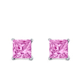Halo Stud Earrings Princess Cut Simulated Cubic Zirconia 925 Sterling Silver (4mm-10mm)