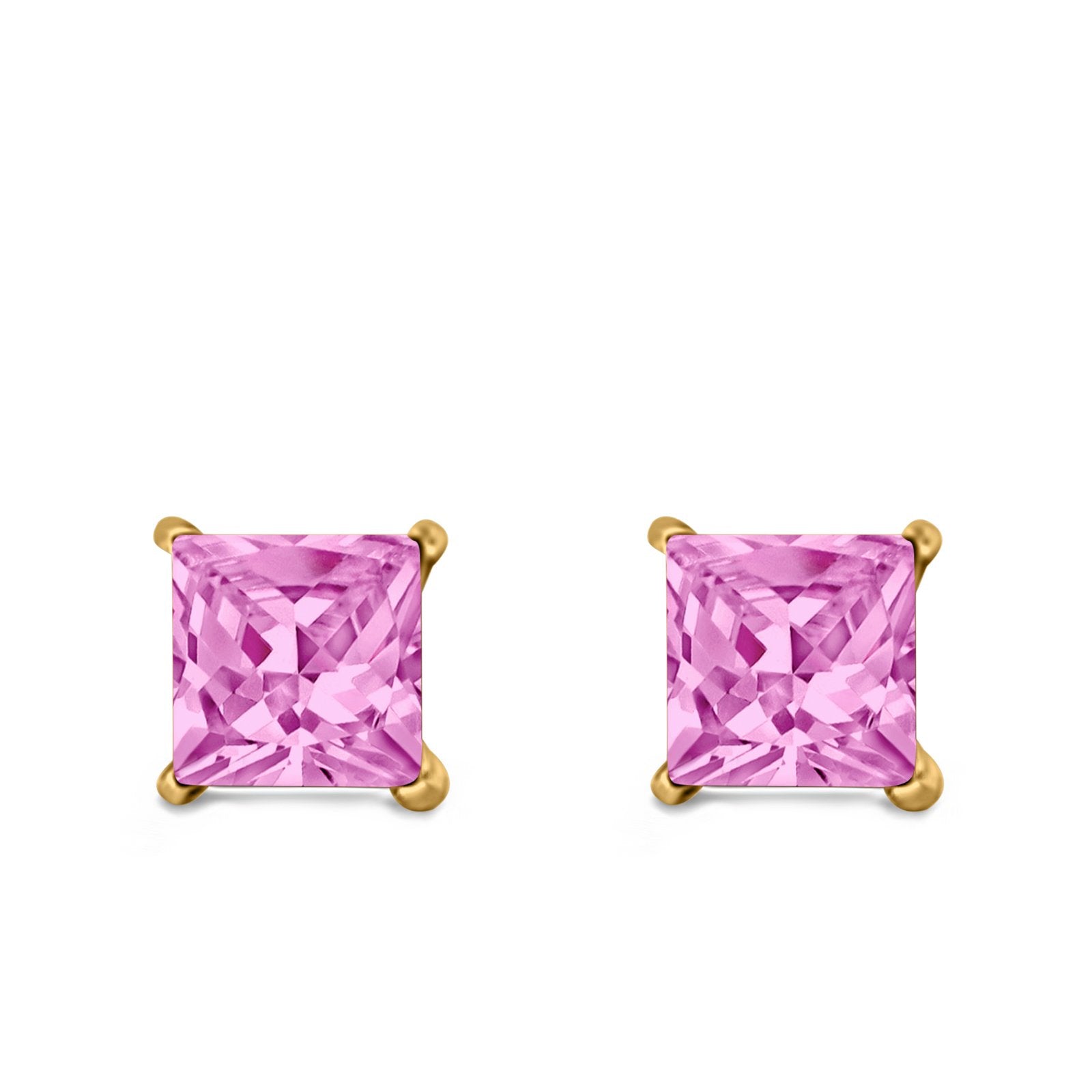Halo Stud Earrings Princess Cut Simulated Cubic Zirconia 925 Sterling Silver (4mm-10mm)
