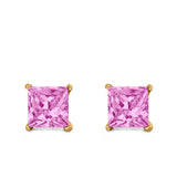 Halo Stud Earrings Princess Cut Simulated Cubic Zirconia 925 Sterling Silver (4mm-10mm)