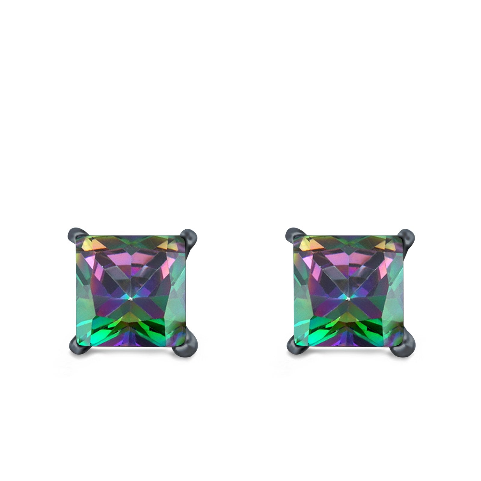 Halo Stud Earrings Princess Cut Simulated Cubic Zirconia 925 Sterling Silver (4mm-10mm)