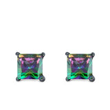 Halo Stud Earrings Princess Cut Simulated Cubic Zirconia 925 Sterling Silver (4mm-10mm)