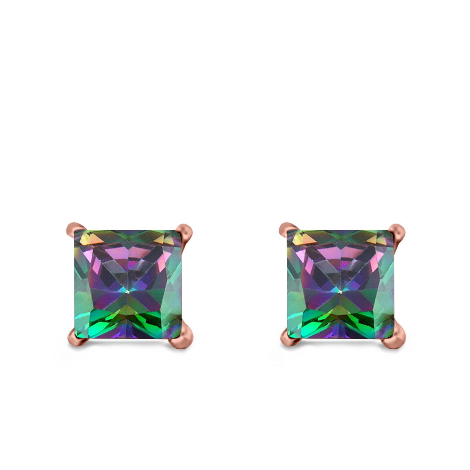 Halo Stud Earrings Princess Cut Simulated Cubic Zirconia 925 Sterling Silver (4mm-10mm)