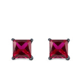 Halo Stud Earrings Princess Cut Simulated Cubic Zirconia 925 Sterling Silver (4mm-10mm)