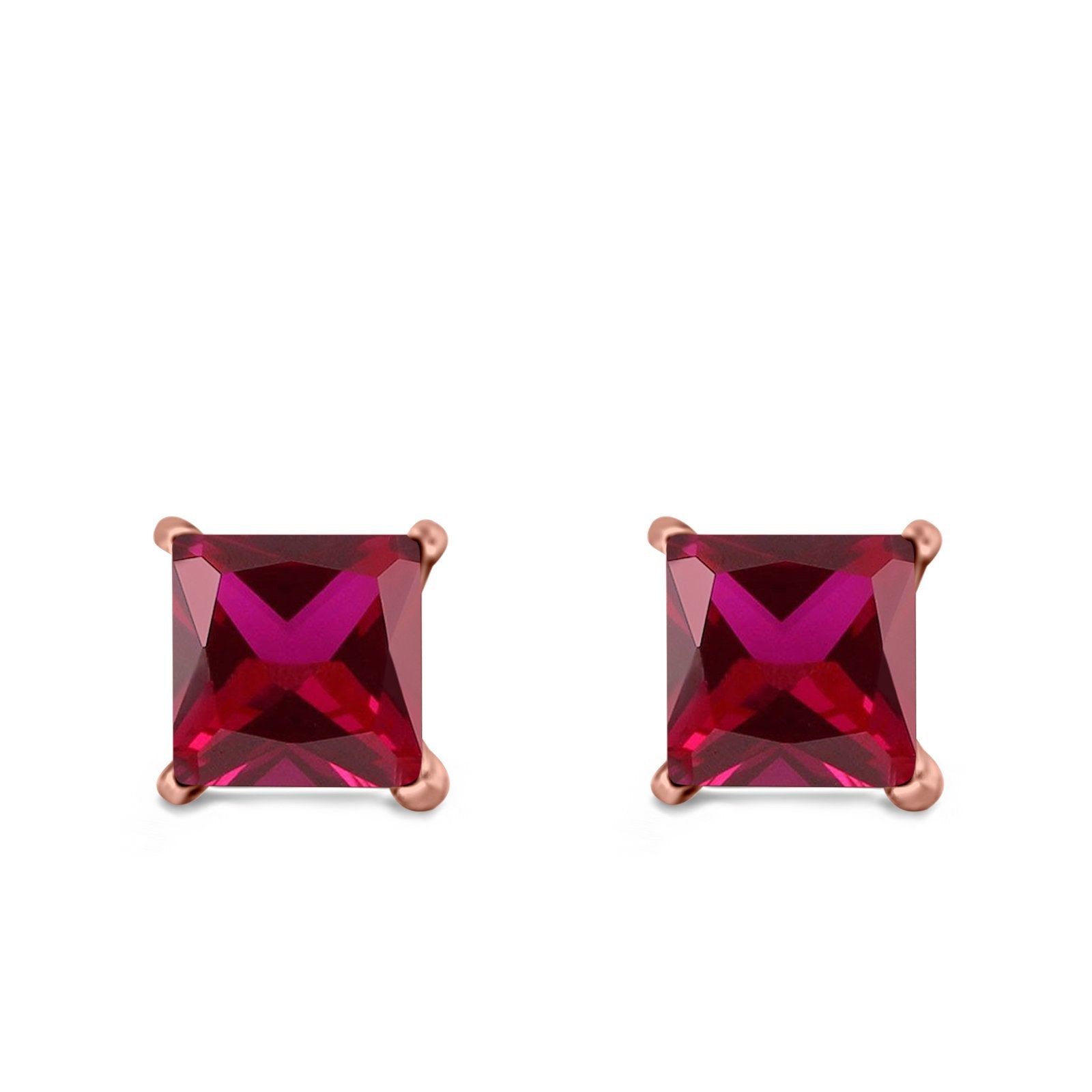 Halo Stud Earrings Princess Cut Simulated Cubic Zirconia 925 Sterling Silver (4mm-10mm)