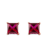 Halo Stud Earrings Princess Cut Simulated Cubic Zirconia 925 Sterling Silver (4mm-10mm)