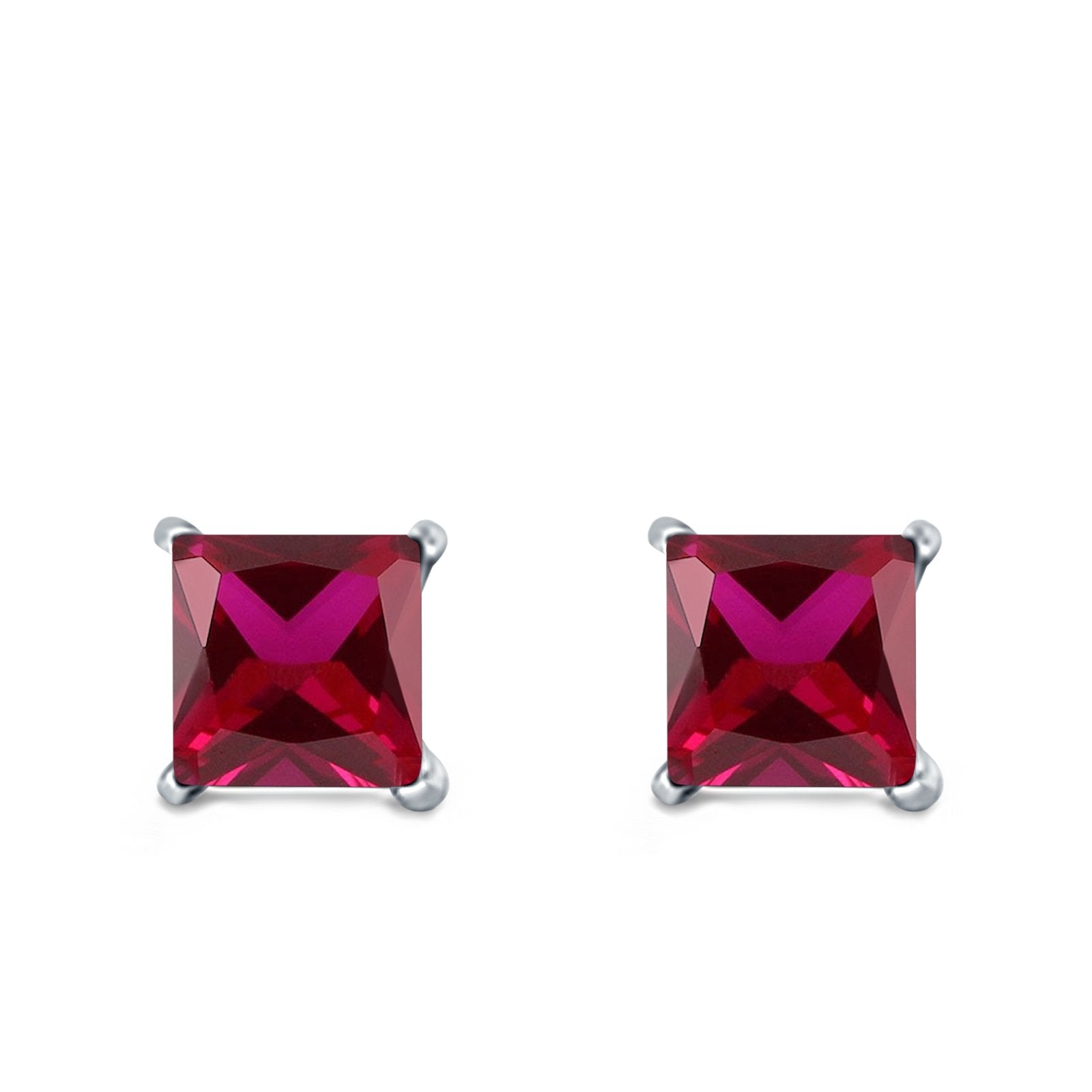 Halo Stud Earrings Princess Cut Simulated Cubic Zirconia 925 Sterling Silver (4mm-10mm)