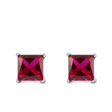 Halo Stud Earrings Princess Cut Simulated Cubic Zirconia 925 Sterling Silver (4mm-10mm)