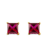Halo Stud Earrings Princess Cut Simulated Cubic Zirconia 925 Sterling Silver (4mm-10mm)