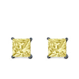Halo Stud Earrings Princess Cut Simulated Cubic Zirconia 925 Sterling Silver (4mm-10mm)