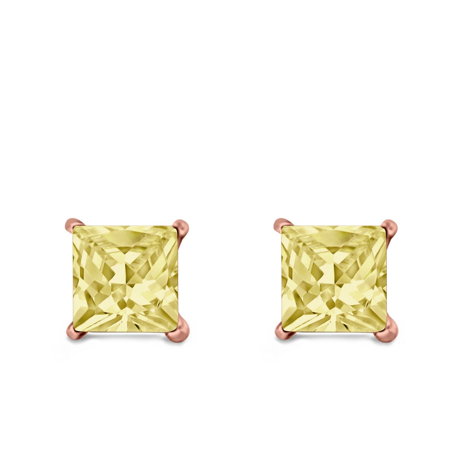 Halo Stud Earrings Princess Cut Simulated Cubic Zirconia 925 Sterling Silver (4mm-10mm)