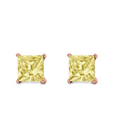 Halo Stud Earrings Princess Cut Simulated Cubic Zirconia 925 Sterling Silver (4mm-10mm)