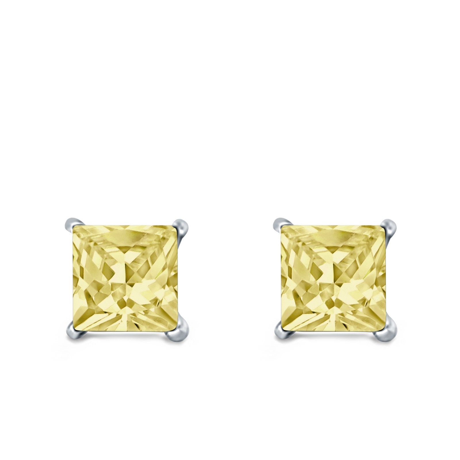Halo Stud Earrings Princess Cut Simulated Cubic Zirconia 925 Sterling Silver (4mm-10mm)