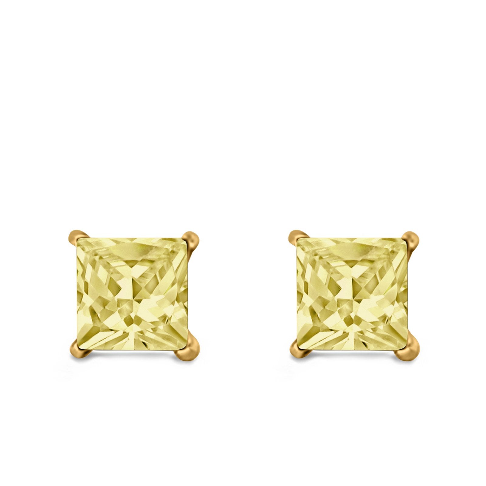 Halo Stud Earrings Princess Cut Simulated Cubic Zirconia 925 Sterling Silver (4mm-10mm)