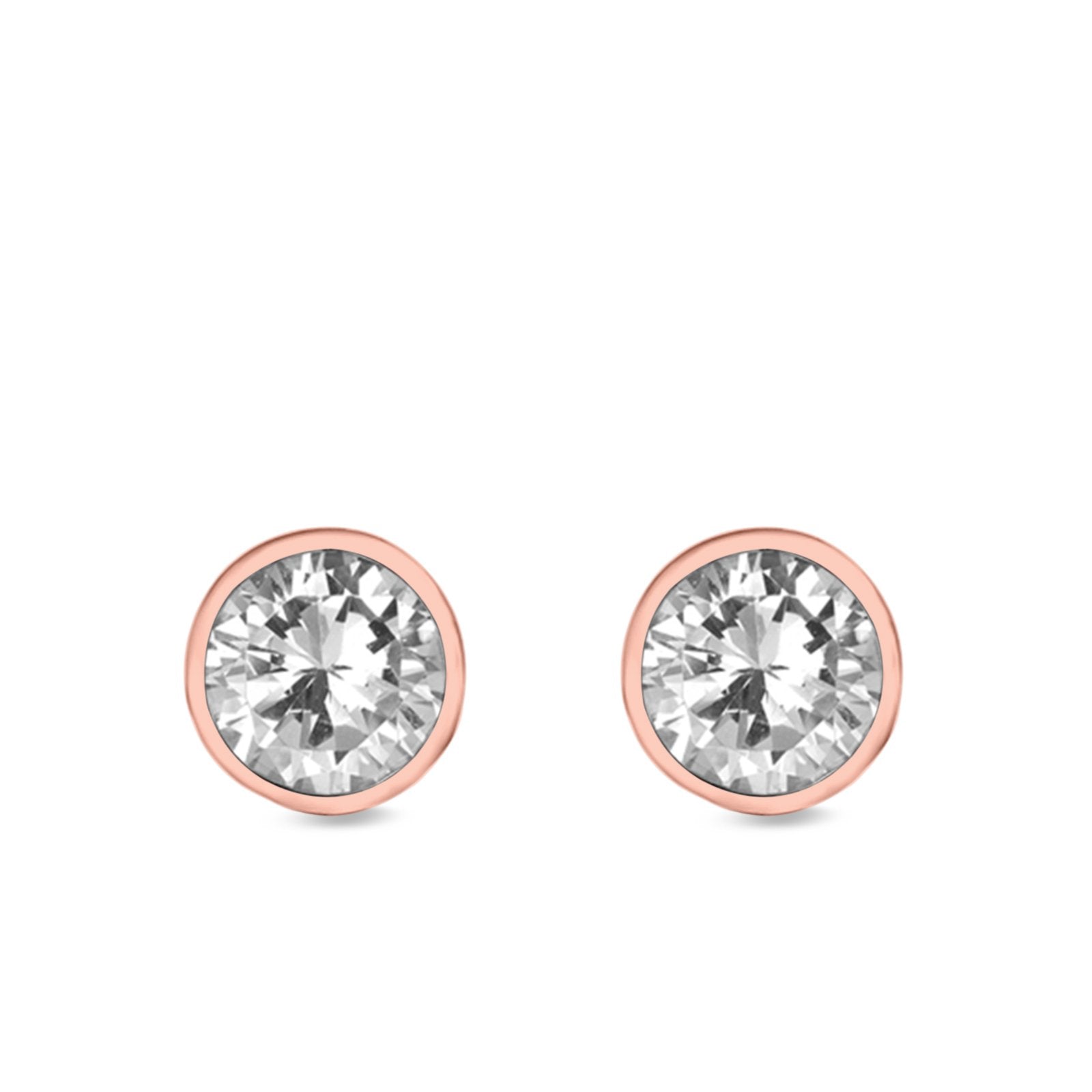 Bezel Stud Earrings Round Simulated Cubic Zirconia 925 Sterling Silver (4mm-9mm)