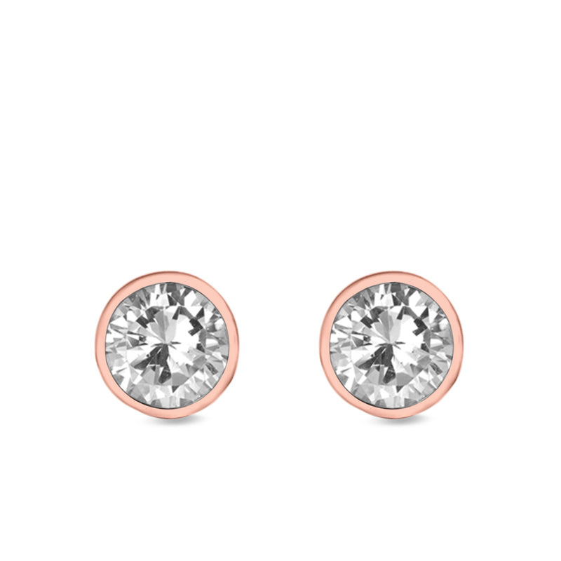 Bezel Stud Earrings Round Simulated Cubic Zirconia 925 Sterling Silver (4mm-9mm)