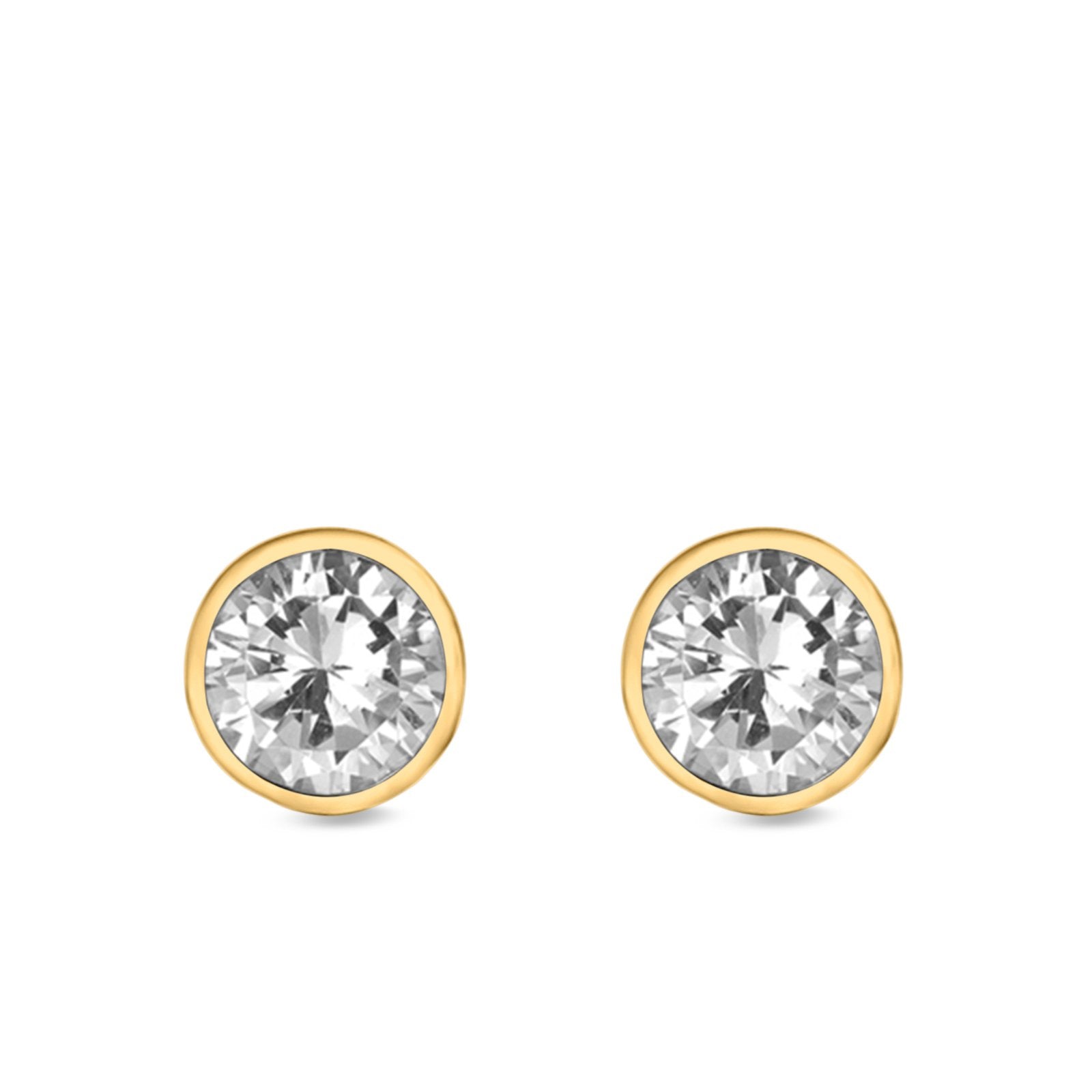 Bezel Stud Earrings Round Simulated Cubic Zirconia 925 Sterling Silver (4mm-9mm)