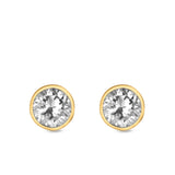 Bezel Stud Earrings Round Simulated Cubic Zirconia 925 Sterling Silver (4mm-9mm)