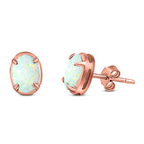 Art Deco Oval Stud Earring Created Opal Solid 925 Sterling Silver (8mm)