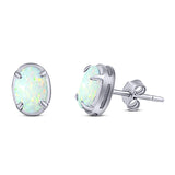 Art Deco Oval Stud Earring Created Opal Solid 925 Sterling Silver (8mm)