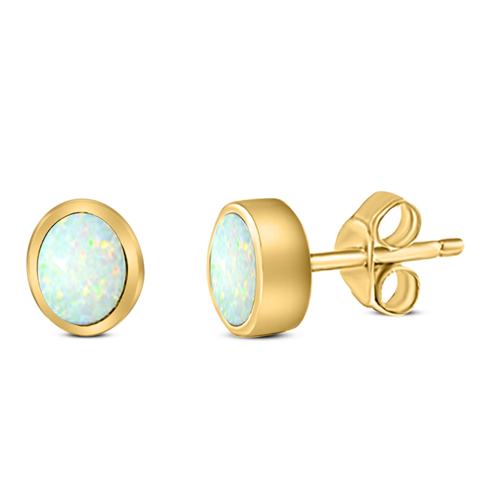 Oval Stud Earring Created Opal Solid 925 Sterling Silver (7mm)