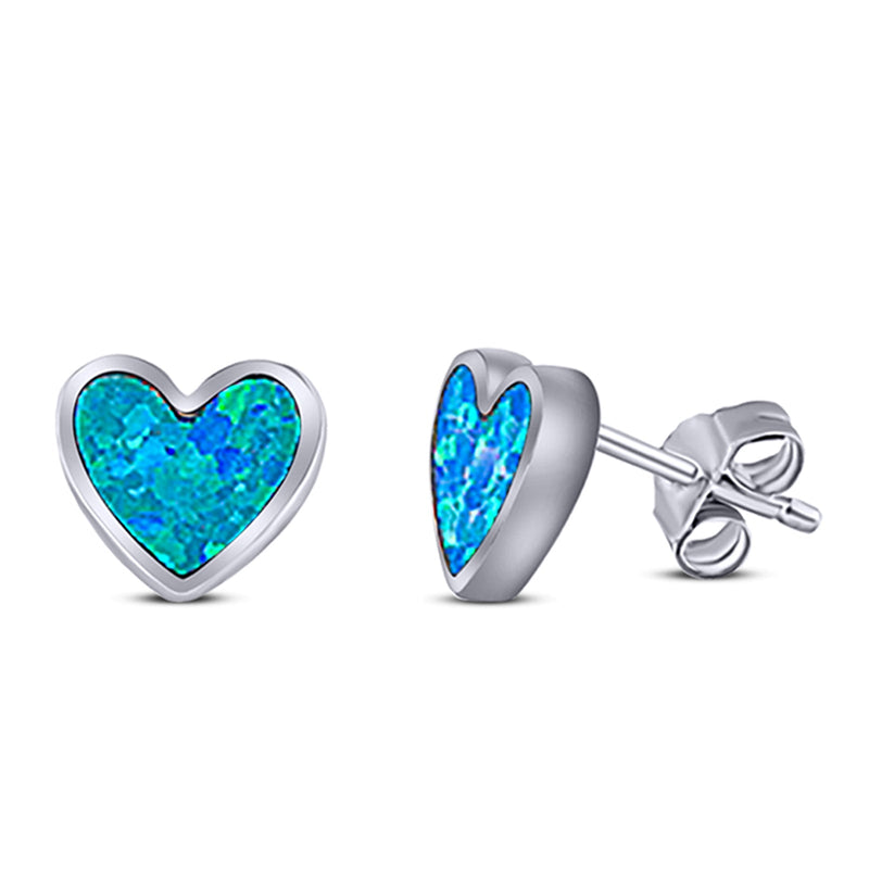 Heart Stud Earring Created Opal Solid 925 Sterling Silver (8mm)