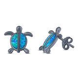 Turtle Stud Earring Created Opal Solid 925 Sterling Silver (14mm)