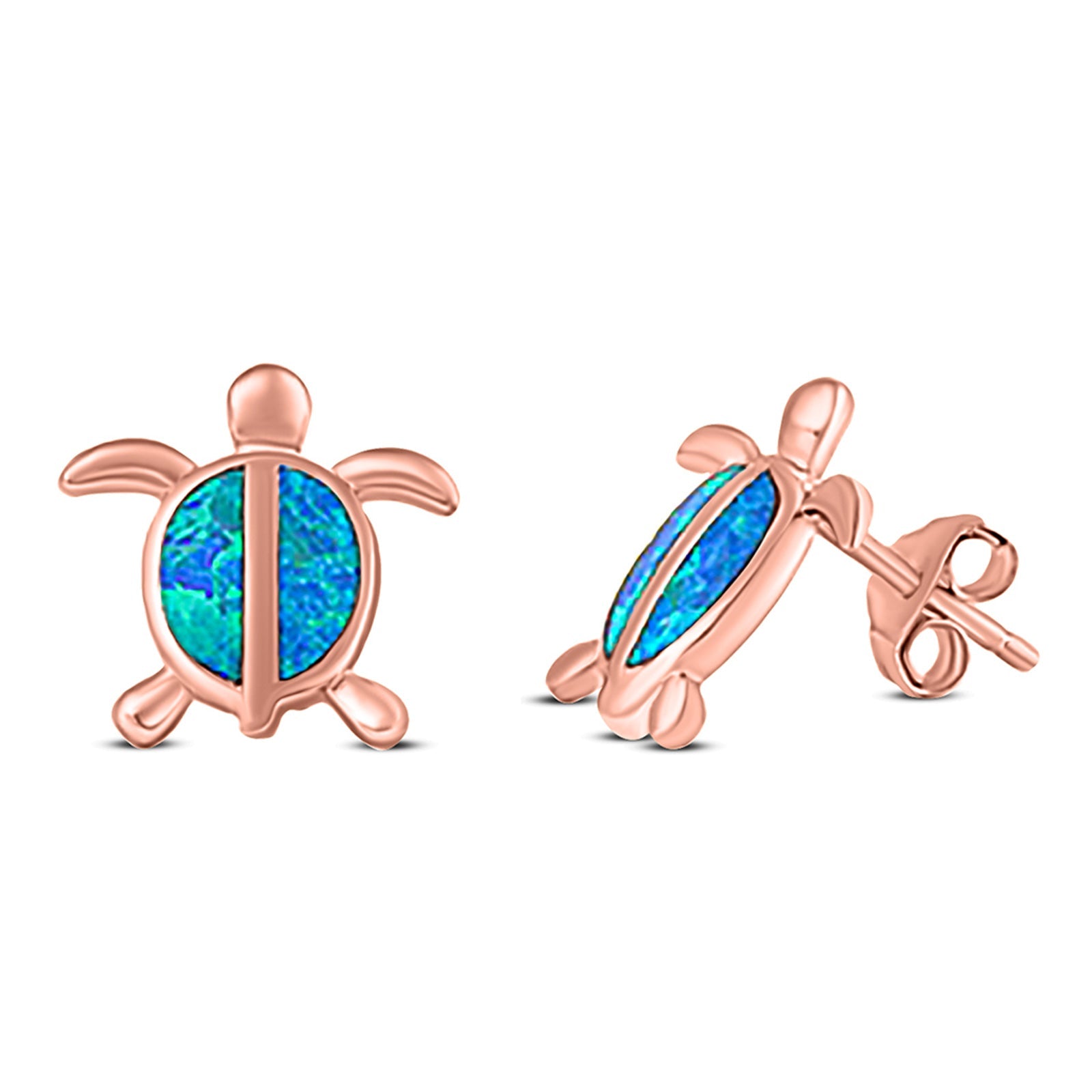 Turtle Stud Earring Created Opal Solid 925 Sterling Silver (14mm)
