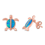 Turtle Stud Earring Created Opal Solid 925 Sterling Silver (14mm)