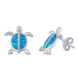 Turtle Stud Earring Created Opal Solid 925 Sterling Silver (14mm)