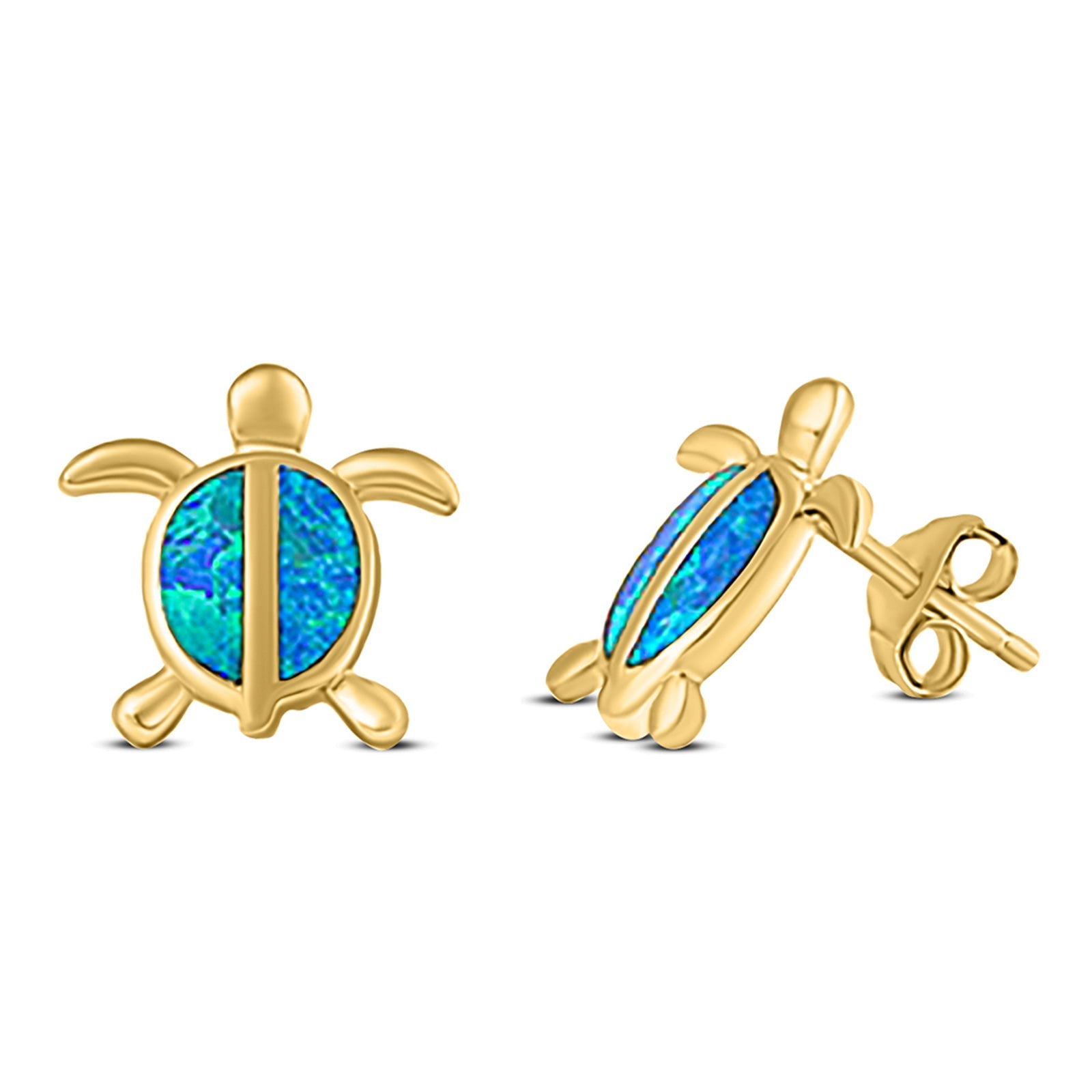 Turtle Stud Earring Created Opal Solid 925 Sterling Silver (14mm)