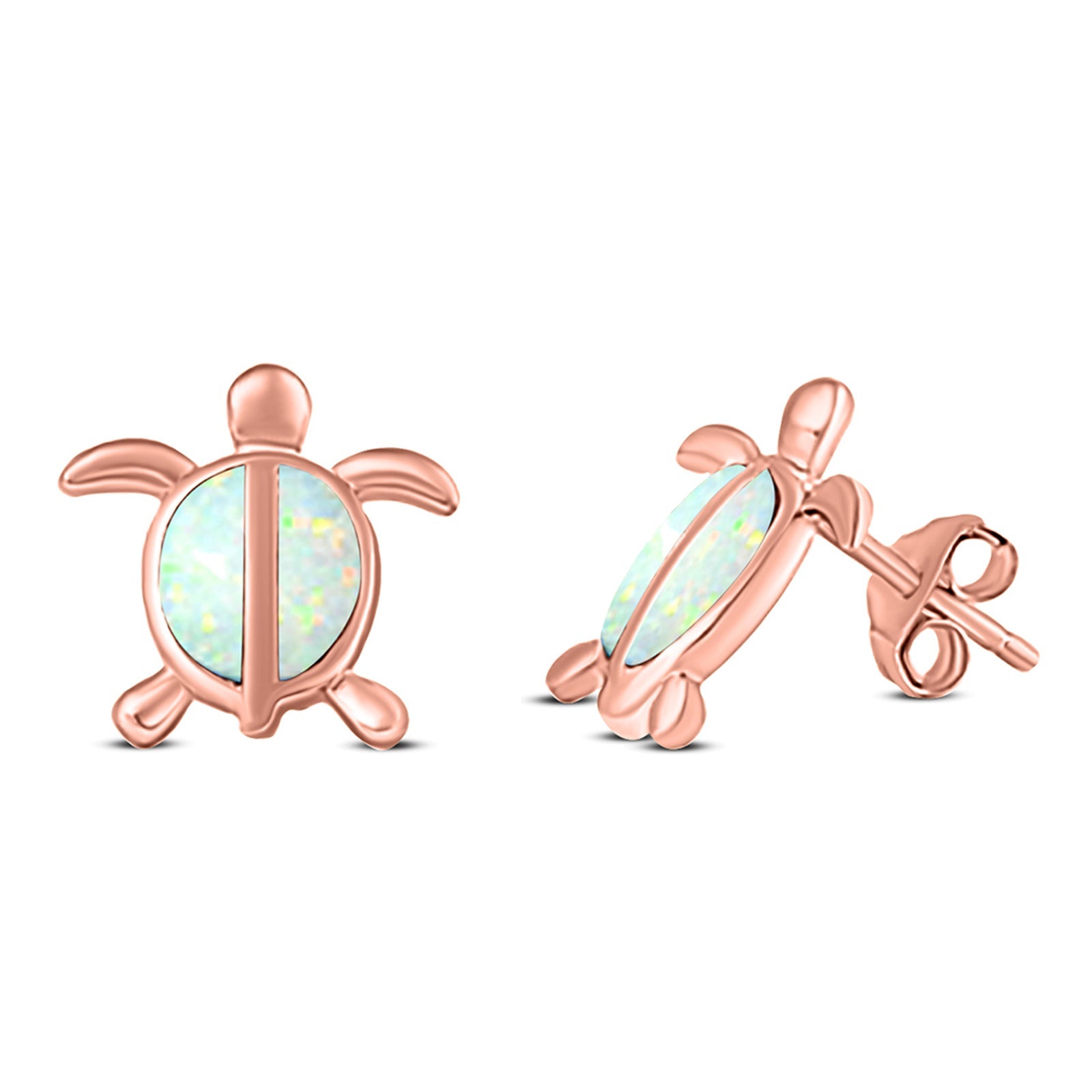 Turtle Stud Earring Created Opal Solid 925 Sterling Silver (14mm)
