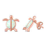 Turtle Stud Earring Created Opal Solid 925 Sterling Silver (14mm)