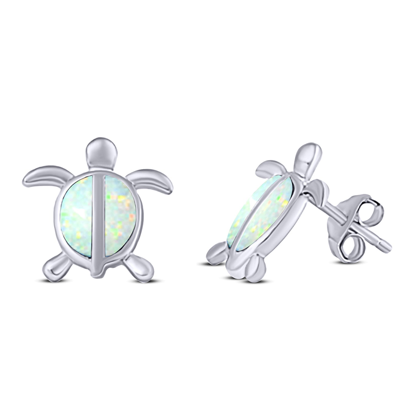 Turtle Stud Earring Created Opal Solid 925 Sterling Silver (14mm)