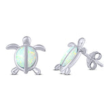 Turtle Stud Earring Created Opal Solid 925 Sterling Silver (14mm)